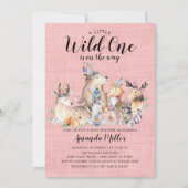 Rustic Woodland Friends Wild One Girls Baby Dusche Einladung (Vorderseite)