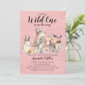 Rustic Woodland Friends Wild One Girls Baby Dusche Einladung (Stehend Vorderseite)