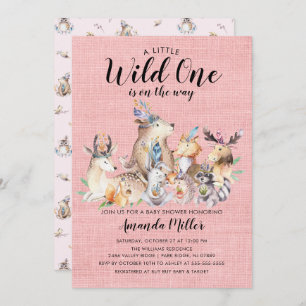 Rustic Woodland Friends Wild One Girls Baby Dusche Einladung