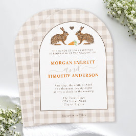 Rustic Woodland Hares On Beige Gingham Wedding Einladung