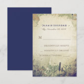Rustic Woodland Navy Wedding RSVP Card Karte (Vorne/Hinten)