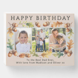 Rustic Woodland Oak Acorn Birthday 3 Photo Collage Holzkisten Schild