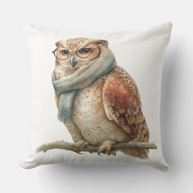 Rustic Woodland Owl Christmas Throw Pillow Kissen (Vorderseite)