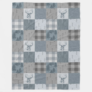 Rustic Woodland Patchwork Fleece Blanket - Blau