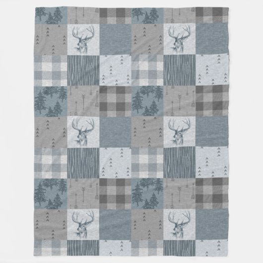 Rustic Woodland Patchwork Fleece Blanket - Blau (Vorderseite)