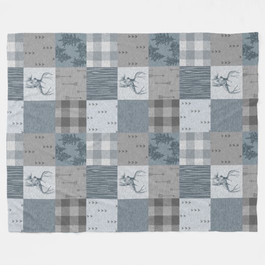 Rustic Woodland Patchwork Fleece Blanket - Blau (Vorderseite (Horizontal))