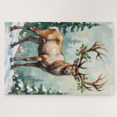 Rustic Woodland Reindeer Elegant Christmas Art Puzzle (Horizontal)