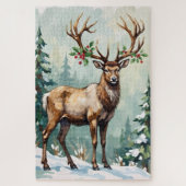 Rustic Woodland Reindeer Elegant Christmas Art Puzzle (Vertikal)