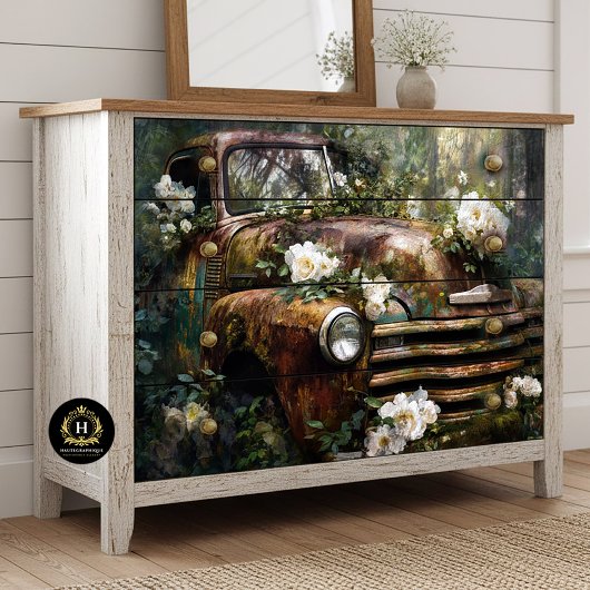 Rustic Woodland Rose Truck Decoupage Seidenpapier