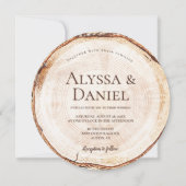 Rustic Woodland Round Wood Slice forest wedding Einladung (Vorderseite)