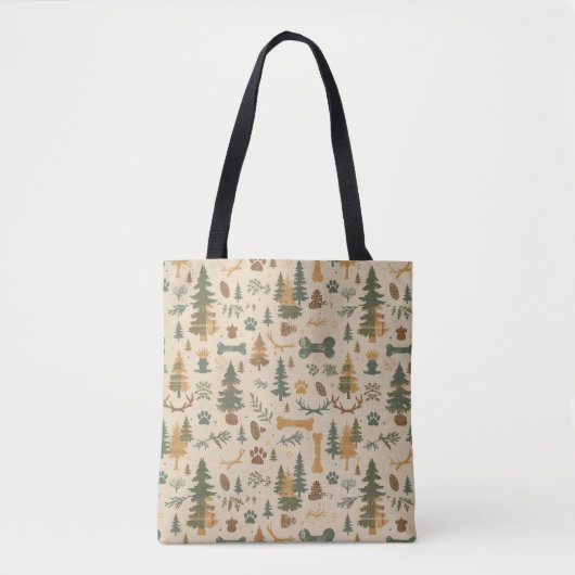 Rustic Woodland Tote Bag – Lodge‑Style Dog Paws Tasche (Vorderseite)