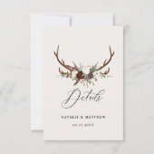 Rustic Woodland Wedding Details Card with Antlers Save The Date (Vorderseite)
