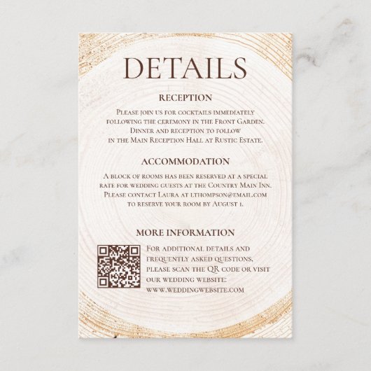 Rustic Woodland Wedding Details Card with QR code Begleitkarte (Vorderseite)