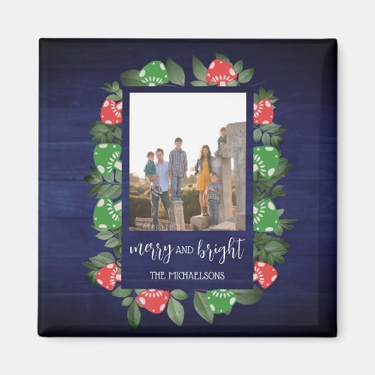 Rustic Woodland Whimsical Mushrooms Christmas Magnet (Vorne)