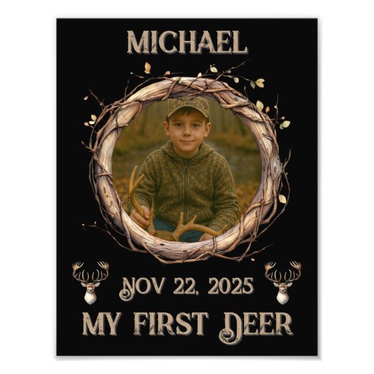 Rustic Woodland Whitetail Deer First Hunt Fotodruck (Vorne)