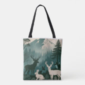 Rustic Woodland Wildlife Deer Rabbit Mountain Scen Tasche (Rückseite)