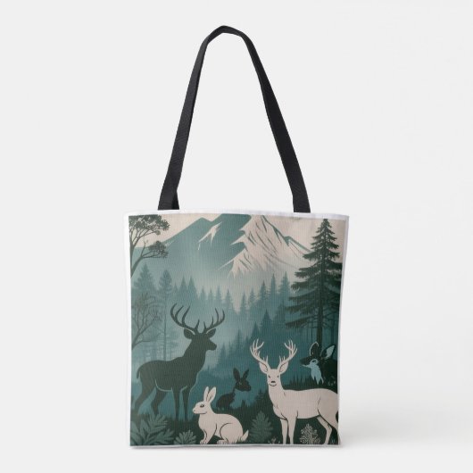 Rustic Woodland Wildlife Deer Rabbit Mountain Scen Tasche (Rückseite)