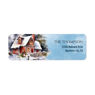 Rustic Woodland Winter House Return Address Label