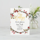 Rustic Woods Cranberry Berry Wreath Moderne Hochze Einladung (Stehend Vorderseite)