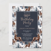 Rustic Woodsy Deer | Forest 90th Birthday Party Einladung (Vorderseite)