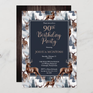 Rustic Woodsy Deer Forest 90th Birthday Party Einladung