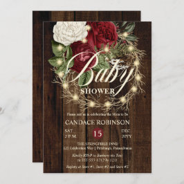 Rustic Woodsy Lighted Wreath Girl Baby Shower Einladung