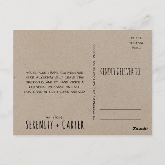 Rustic Woodsy Mountain Vielen Dank Postkarte (Rückseite)