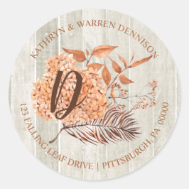 Rustic Woodsy Terracotta Hydrangea Rücksendeadress Runder Aufkleber