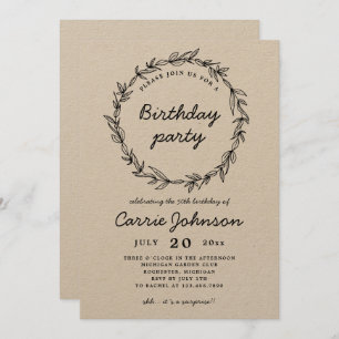 Rustic Wreath Birthday Party Einladung