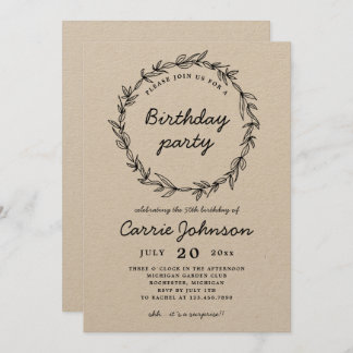 Rustic Wreath Birthday Party Einladung