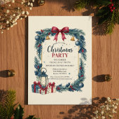 Rustic Wreath Christmas Party Invitation Blue Einladung