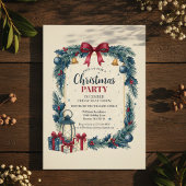 Rustic Wreath Christmas Party Invitation Blue Einladung