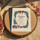 Rustic Wreath Christmas Party Invitation Blue Einladung