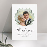 Rustic Wreath Elegant Wedding Vielen Dank Foto Dankeskarte<br><div class="desc">Rustikale und einfache Hochzeit Dankeschön Foto-Karte mit Aquarellblumenillustrierung mit Olivenzweigen Kranz. Matching-Elemente sind ebenfalls verfügbar.</div>