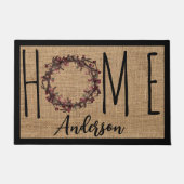 Rustic Wreath Faux Burlap Home Family Name Doormat Fußmatte (Vorderseite)