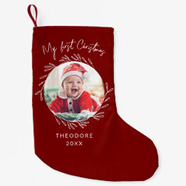 Rustic Wreath Leaf My first Christmas Baby Photo  Kleiner Weihnachtsstrumpf