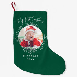 Rustic Wreath Leaf My first Christmas Baby Photo  Kleiner Weihnachtsstrumpf