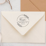 Rustic Wreath Married Couple Return Address Gummistempel<br><div class="desc">Perfect for any married couple, this rubber stamp features your names in simple capital letters, your family name in script lettering, and your return address below in a sans-serif typeface. Great for weddings, thank-yous, holiday cards, and more! Add your custom wording to this design by clicking on "Personalize this template"....</div>