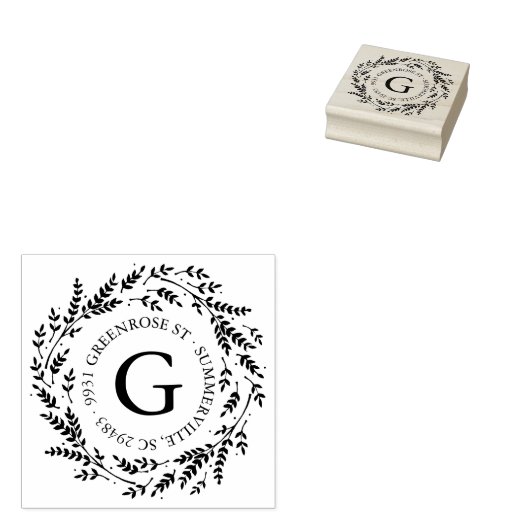 Rustic Wreath Monogram Address Briefmarke Gummistempel (Stempel)