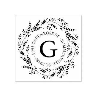Rustic Wreath Monogram Address Briefmarke Gummistempel