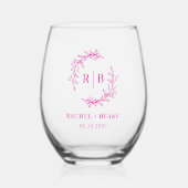Rustic Wreath Monogram Wedding Probe Dinner Weinglas Ohne Stiel (Vorderseite)