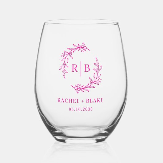 Rustic Wreath Monogram Wedding Probe Dinner Weinglas Ohne Stiel (Vorderseite)