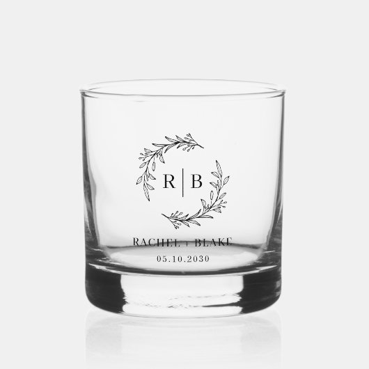 Rustic Wreath Monogram Wedding Probe Dinner Whiskyglas (Vorderseite)