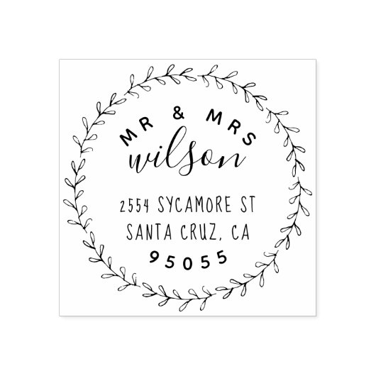 Rustic Wreath & Mrs Botanical Rücksendeadresse Gummistempel (Prägung)