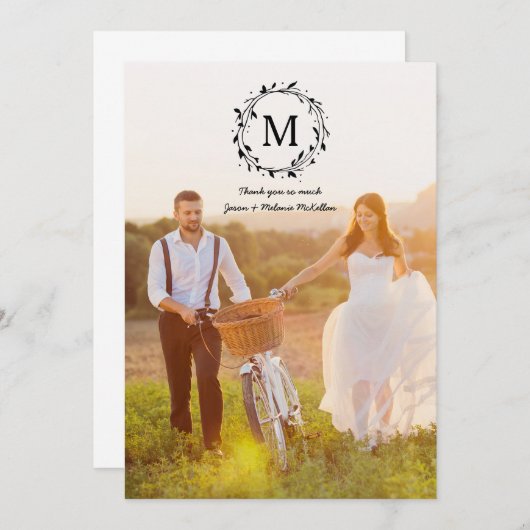 Rustic Wreath Overlay Monogram Wedding Danke (Vorne/Hinten)