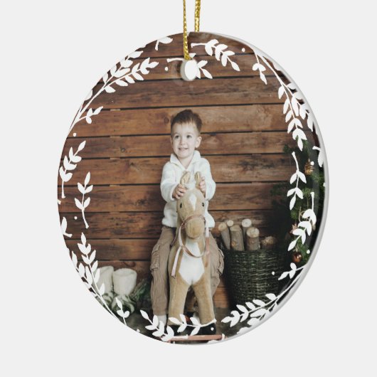 Rustic Wreath Photo and Monogram Keepsake Keramik Ornament (Links)
