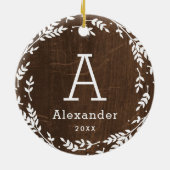 Rustic Wreath Photo and Monogram Keepsake Keramik Ornament (Hinten)