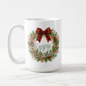 Rustic Wreath Red Black Checkered Bow Holiday Card Kaffeetasse (Links)