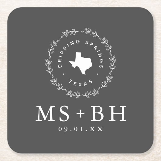Rustic Wreath Texas Wedding Monogram Rechteckiger Pappuntersetzer (Vorderseite)
