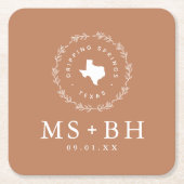 Rustic Wreath Texas Wedding Monogram | Terra Cotta Rechteckiger Pappuntersetzer (Vorderseite)